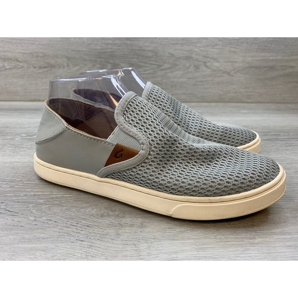 OluKai Pehuea Pale Grey Mesh Slip On Sneakers Women's 8.5 Casual Comfort Shoes